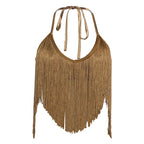 Women's Adjustable Lace-Up Halter Tank Top with Tassels