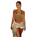 Women's Halter Neck Lace-Up Tassel Top