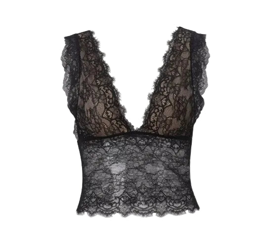 Women's Sleeveless Black Lace V-Neck Cami Top