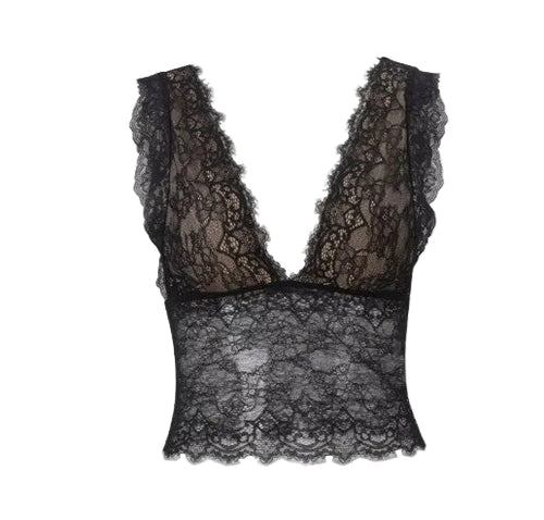 Women's Sleeveless Black Lace V-Neck Cami Top